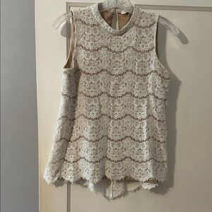 Rose & Olive Cream Lace Sleeveless Blouse, Size S